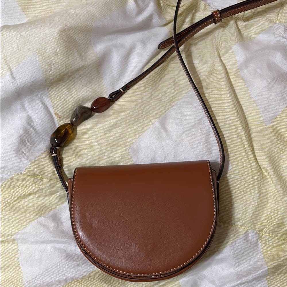 Zara Brown Crossbody Bag with Half-Moon Shape and Adjustable Strap
